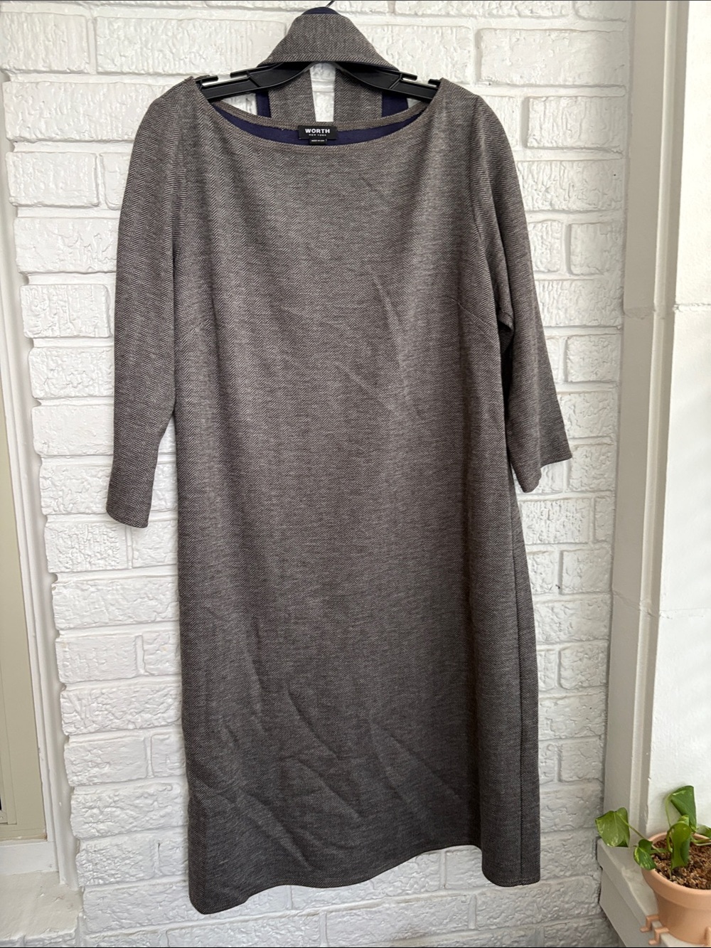 Worth Gray Knit Midi Shift Dress
